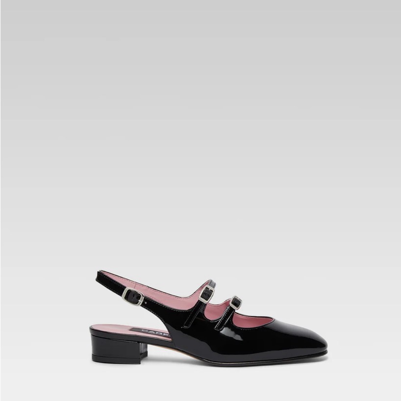 Carel Pche Slingback Mary Jane Heels, Patent Black Leather Size 38.5 Eu